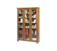 Vitrine Bibliothèque Chêne 3 Portes Vitrées 12 Niches L 120.6 H 182.2 P 33 cm - L 120.6 x l 33 x H 182.2 cm