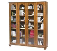 Vitrine Bibliothèque Chêne 4 Portes Vitrées 18 Niches L 158.8 H 182.2 P 33 cm - L 158.8 x l 33 x H 182.2 cm