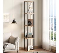 Vitrine - Bibliothèque Rotative à 5 Niveaux-Étagère d’Angle-Présentoir Pivotant-Rangement Industrielle-Marron et Noir-26x26x165cm