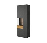 Vitrine, bibliothèque, vaisselier KILES coloris gris anthracite et chêne. Modèle vitrine gauche.