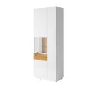 Vitrine, bibliothèque, vaisselier KILES coloris gris blanc et chêne. Modèle vitrine gauche.