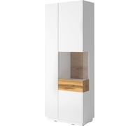 Vitrine, bibliothèque, vaisselier KILES en blanc et couleur chêne. Modèle vitrine droite. LED intégrées.
