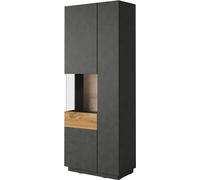 Vitrine, bibliothèque, vaisselier KILES en gris anthracite et couleur chêne. Modèle vitrine à gauche.