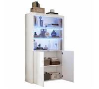 Vitrine Blanche avec LED Meuble de Rangement Salon Blanc Laqué 100x35x170 cm