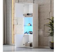 Vitrine blanche brillante avec éclairage LED 1 étagère en verre vitrines sur pied armoires hautes armoires de rangement