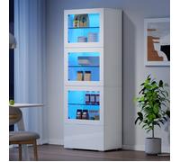 Vitrine brillante 60x40 x 173 cm - Avec éclairage LED - 3 portes et 1 tiroir - Étagères réglables - Blanc