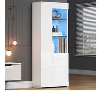 Vitrine brillante avec tiroirs, vitrine en verre avec éclairage LED,armoire haute,vitrine sur pied,rangement séparé,70 x 35 x 180