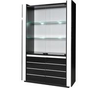 Vitrine Buffet armoire LINA noir et blanc avec LED - 4 portes battantes