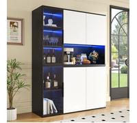 Vitrine Buffet Haut 120x40x160 cm - Argentier Vaisselier Contemporain avec Éclairage LED et Portes en Verre - Noir et Blanc