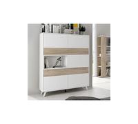 Vitrine, buffet haut coloris blanc/chene - Longueur 120.9 x Profondeur 39.6 x Hauteur 156 cm --