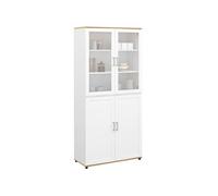 Idmarket Vitrine Buffet Haut H. 176 Cm Vito 4 Portes Blanc Et Bois Blanc
