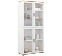 IDMarket Vitrine buffet haut VITO H. 176 cm 4 portes vitrées Blanc et bois
