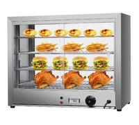 Vitrine chauffante en acier inoxydable OUKANING - 800W - 4 étagères - Température réglable de 30 à 85°C