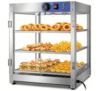 Vitrine Chauffante pour Tartes en Acier Inoxydable Commercial À 3 Niveaux avec Température Réglable, Étagères Amovibles Et Éclairage LED pour Buffet, Restaurant, Boulangerie