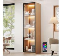 Vitrine Collection Scandinave en Bois et Verre 165 cm, Colonne de Rangement avec LED, 4 Étagères et Porte Vitrée pour Salon, Chambre