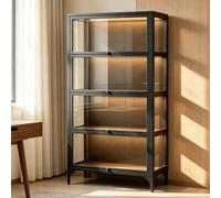 Vitrine Collection Verre Vaisselier Vitrine Salon Vitrines Et Rangements | Vitrine en Verre Colonne 4 Etagere Vaisselier Noir Moderne Salon Salle a Manger Meuble Cube Chambre Étagère Case
