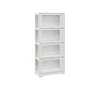 Vitrine colonne 4 niveaux - 4 portes abattantes - dim. 59 x 30 x 139 cm - MDF blanc acrylique transparent Blanc