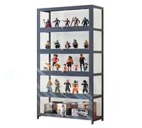 Vitrine Curio en bambou naturel - 1 à 5 niveaux avec porte en verre acrylique pour objets de collection, design rabattable haute capacité, forte capacité de charge, meuble de vitrine élégant