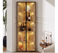 Vitrine d'angle 62x35x160 cm - Buffet haut avec Éclairage Intégré, 2 Portes en Verre Trempé, Bibliothèque, Vitrine à Collection