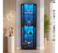 Vitrine d'angle avec Portes en Verre, 165 cm de Haut, vitrine en Verre à 4 Niveaux avec lumières RVB, capteur, vitrine pour Salon, Noir