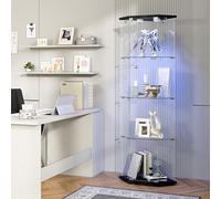 Vitrine d'angle en Verre avec LED, Vitrine Colonne à 4 Étagères pour Collection, Vitrine sur Pied en verre avec Portes et Serrure, Casiers d'angle Vertical vitrine de Rangement (Noir-7L, 60x44x163)
