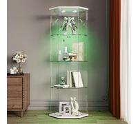 Vitrine d'angle en Verre avec LED, Vitrine Colonne à 4 Étagères pour Collection, Vitrine sur Pied en verre avec Portes et Serrure, Casiers d'angle Vertical vitrine de Rangement (Blanc-7L, 60x44x163)