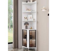 Vitrine d'angle en verre avec portes en verre et lumières, vitrine d'angle pour objets de collection et liqueurs, support curio sur pied