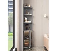 Vitrine d'angle en verre avec portes en verre et lumières, vitrine d'angle pour objets de collection et liqueurs, support curio sur pied