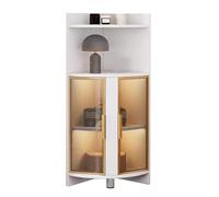 Vitrine d'angle incurvée avec porte en verre trempé et éclairage LED, idéale pour les petits espaces et la présentation d'objets de collection ou d'alcool