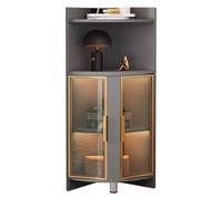 Vitrine d'angle incurvée avec porte en verre trempé et éclairage LED, idéale pour les petits espaces et la présentation d'objets de collection ou d'alcool