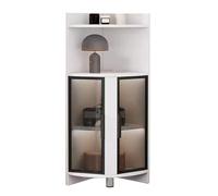 Vitrine d'angle incurvée avec porte en verre trempé et éclairage LED, idéale pour les petits espaces et la présentation d'objets de collection ou d'alcool