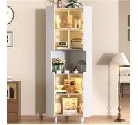 Vitrine D'Angle MDF Blanc Laque, Meuble LED FloraGrace, Pour Salon Ou Chambre, 2 Portes Et Niche Ouverte, 63,5x15x157,5cm
