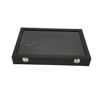 Vitrine de badge, cuir synthétique PU Pin Collection Boîte d'affichage élégante en verre étanche à la poussière Noir pour Médaille militaire pour Pin(Cuir PU, 35 x 24 x 5 cm/13,8 x 9,4 x 2,0 pouces)