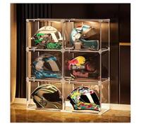 Vitrine de casque avec éclairage LED, étagère de rangement empilable pour casques de moto, livres et cosmétiques, organiseur en plastique transparent