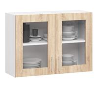 Vitrine de cuisine AKORD LIMA W80 D2 Blanche 80 cm 2 portes façade Chêne Sonoma 2 étagères 80x30 5x58 cm