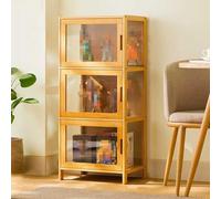 Vitrine De Figurines/vitrines En Verre, Vitrine, Armoire De Sol Autoportante, Vitrine De Curiosités Avec Portes En Verre, Transparente Sur Trois Côtés, Conception De Porte (Size:3f,Color:Marron clair)