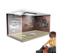 Vitrine de garage - Vitrine de stationnement éclairée par LED pour modèles de voitures, présentoir de collection, boîte de rangement en acrylique transparent | Diorama de garage pour mini véhicules po