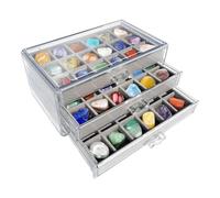 Vitrine De Pierres Précieuses, Boîte De Collecte en Acrylique Transparent À 54 Emplacements,Boîte De Rangement De Bijoux, Boîte de Collecte de Pierres Transparentes à 3 Couches (Gris)