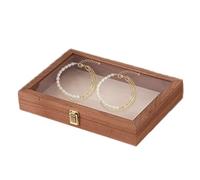 Vitrine de présentation bijoux, boîte d’affichage spécimens bois | Plateau de rangement transparent pour colliers bagues bracelets, organisateur polyvalent trésors argent accessoires décoration maison