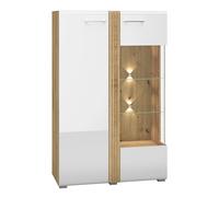 Vitrine De Rangement Adagio 92x42x143 Cm Blanc Brillant Chêne Castello