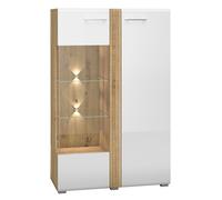Vitrine De Rangement Adagio 92x42x143 Cm Blanc Brillant Chêne Castello