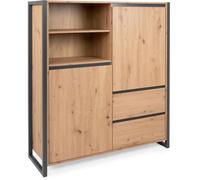 Vitrine de style industriel 2 portes, 2 tiroirs Denver