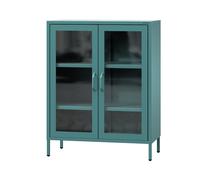 Jan Nowak Vitrine d'Exposition en Métal - GINA | Étagères Réglables, Fixation Murale, Verre Trempé | Meuble de Rangement pour Salle de Séjour, Maison, Intérieur | 80 x 101,5 x 40 cm | Marine