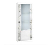 AltoBuy Vitrine Droite 1 Porte avec LEDs laqué Blanc et Imitation marbre - ETOLIS