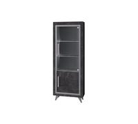 Vitrine Droite Effet Marbre Anthracite Finition Argent avec Leds - GUEDA -