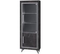 Vitrine Droite Effet Marbre Anthracite Finition Argent avec Leds - GUEDA - ALTOBUY Gris G