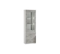 Vitrine Droite Laquée Blanc et Gris Marbré avec Leds - DEYTON -