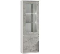 DEYTON - Vitrine Droite Laquée Blanc et Gris Marbré avec Leds