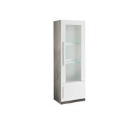 Vitrine Droite Laquée Blanc et Marbre Poignées Métal avec Leds - CLARK -