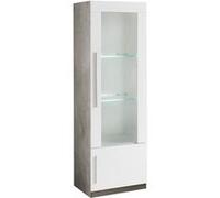 Vitrine Droite Laquée Blanc et Marbre Poignées Métal avec Leds - CLARK - ALTOBUY Blanc G